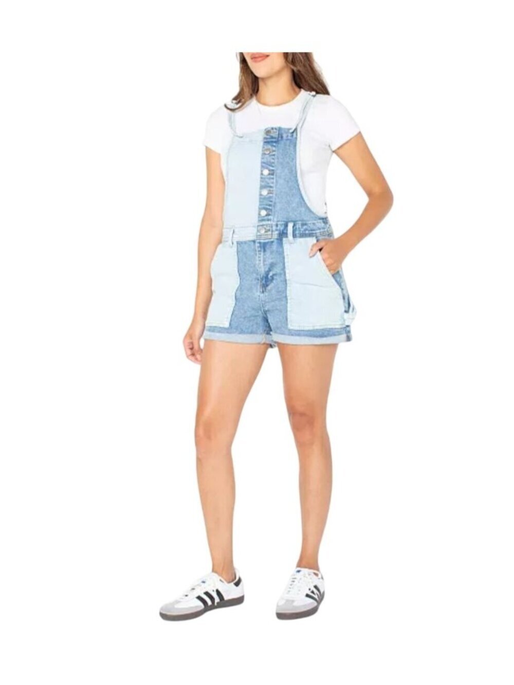 Colorblock Denim Overalls Shortalls Celebrity Pink Medium